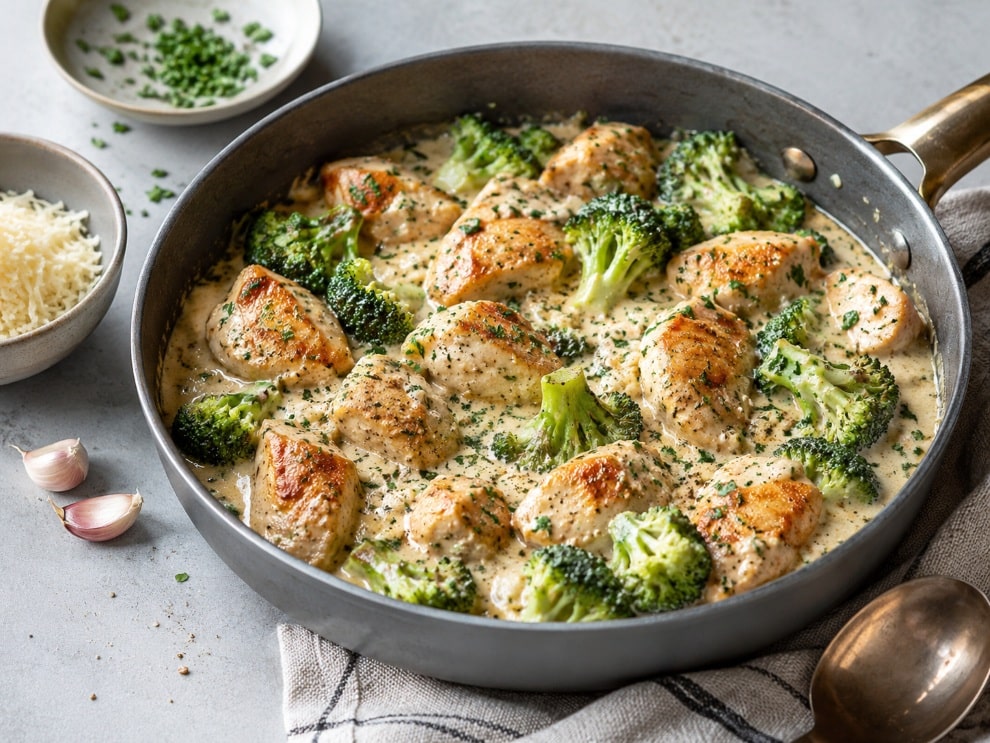 Creamy Garlic Chicken and Broccoli Skillet